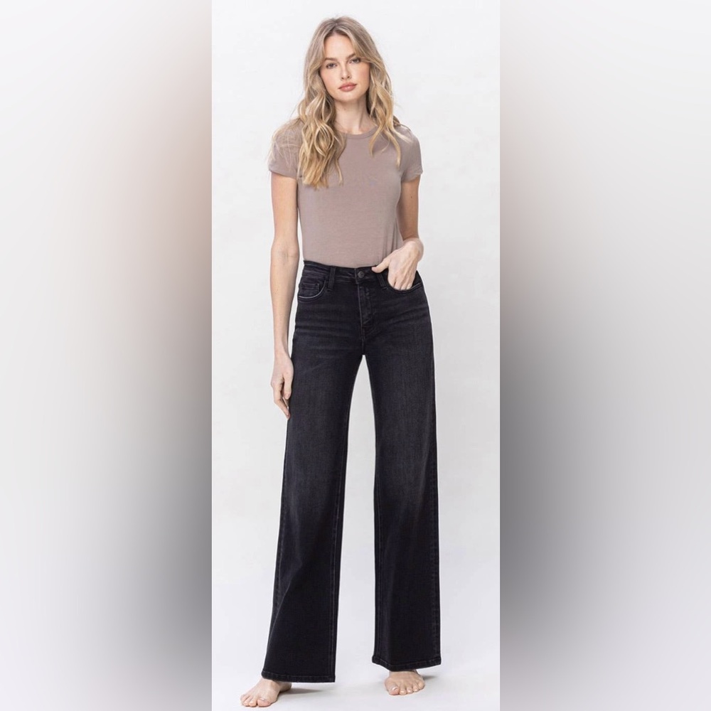 Flying Monkey Encourage High Rise Loose Fit Wide Leg Jeans Black - Sz 30